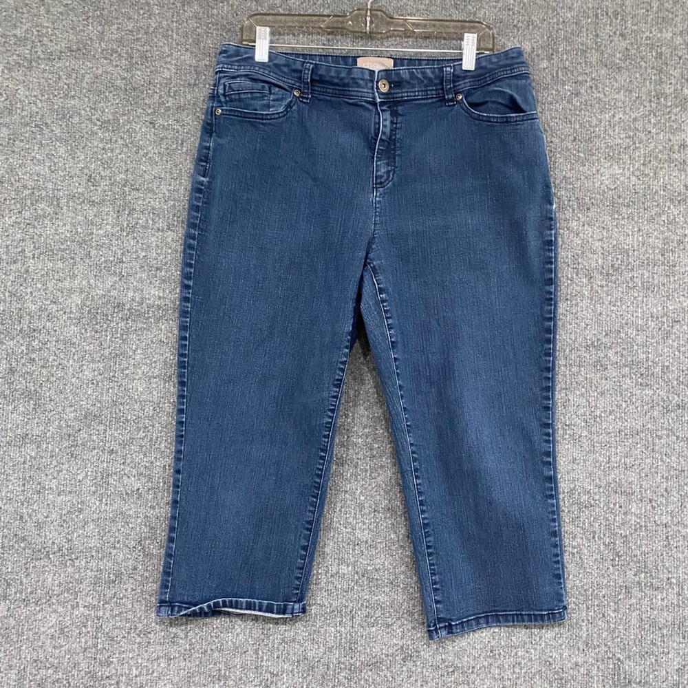 Chicos Denim Capri Pants Medium Wash Blue Stretch Cropped Jeans Size 1.5